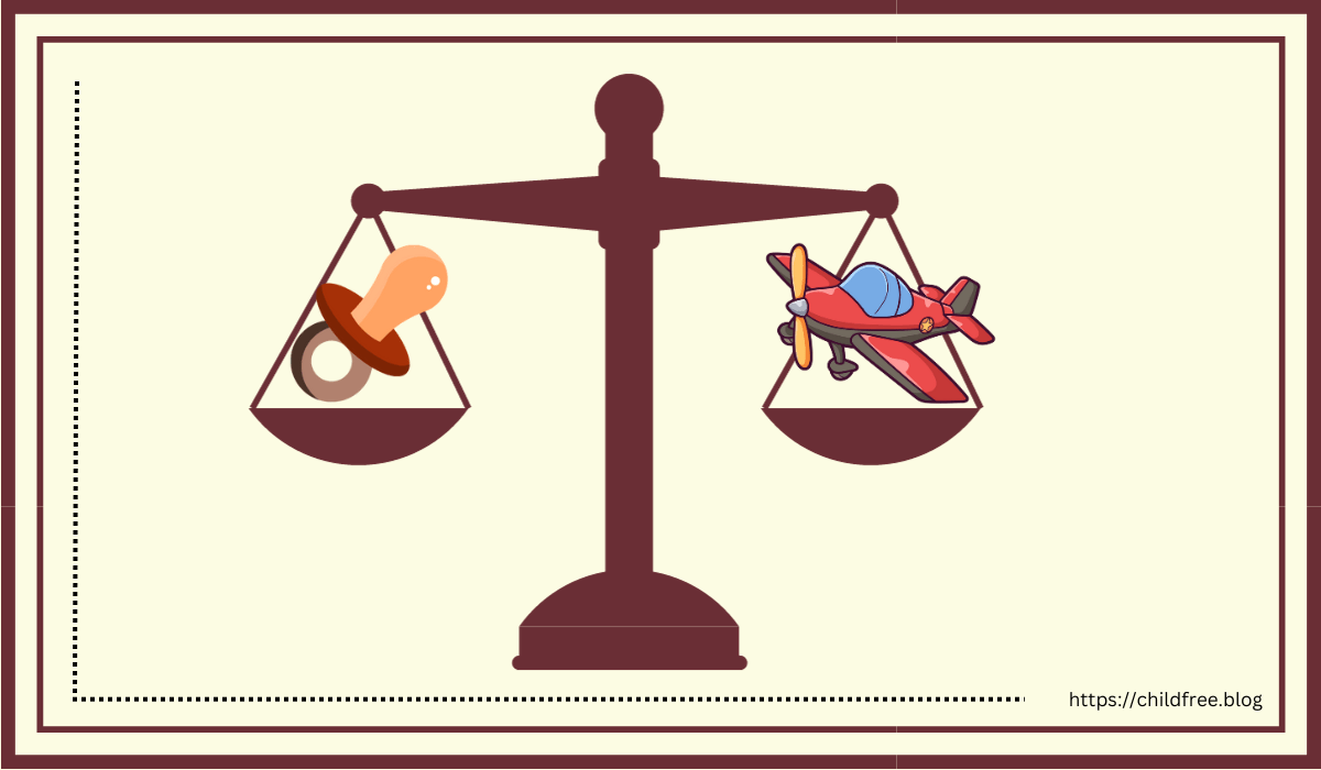 image of scale with one side pacifier and other side with aeroplane.